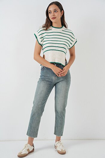 Hiccup Bdart Thick Striped Rib Knit Sweater Vest