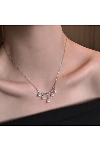 OEM 925 silver necklace with pearls and zircon crystals, elegant women's gift necklace