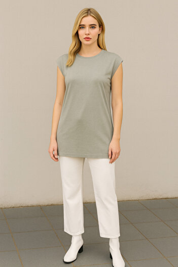 Dİ GİYİM Women's Modal Mixed Fabric Perfectly Smooth Crop Neckline Sleeveless Tunic