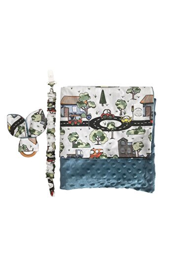 ATELIER ALEDA 3-piece gift set for babies, car print, cotton/minky, Atelier Aleda, 75x95 cm