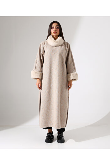 Fi'l Arz Fashion Women's Fur Detail Long Plus Size Dress