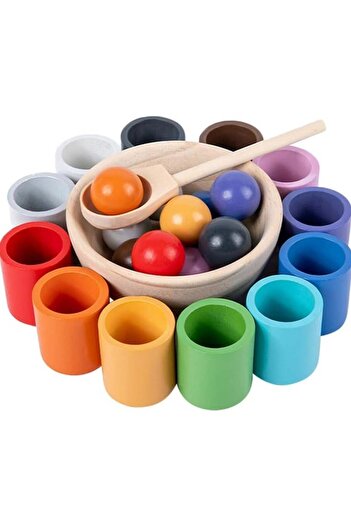 Generic 12 Color Balls Sorting Toys, Wooden Montessori Toys Color Sorter Balls in Cups Matching Toys Cogniti