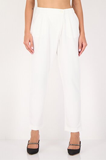 Reiko Women Loose Cigarette Fit Solid Straight Leg Pants, White
