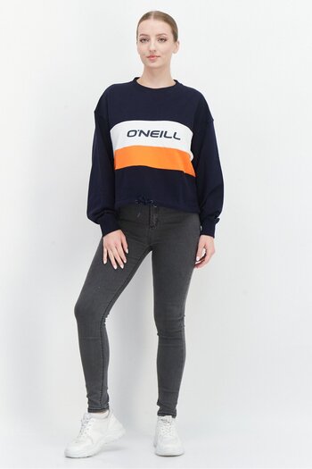 O'Neill Women Crew Neck Long Sleeve Stripe Sweatshirt, Navy