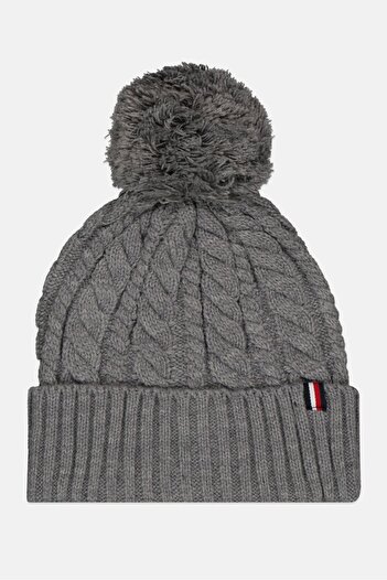 Tommy Hilfiger Women Brand Logo Pom Cuff Cap, Grey