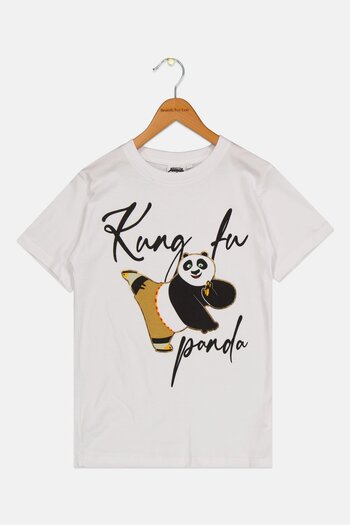 Kung-Fu Panda Kids Girl Short Sleeve Graphic Print T-Shirt, White Combo