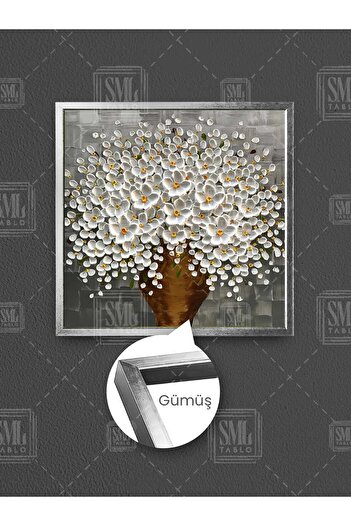 SML TABLO Buchet de flori albe crocante într-o ghiveci de lut, margarete, decor modern, pictură pe pânză pătrată înrămată