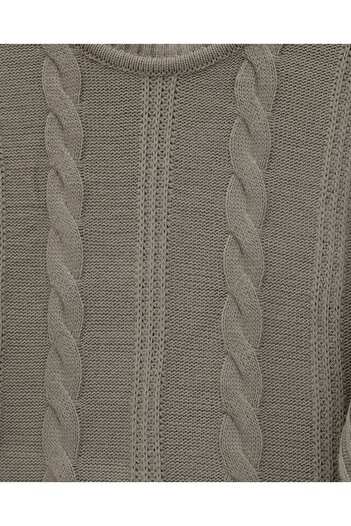 Modamorfo Hair Braid Pattern Sleeve Button Detailed Knitwear Set -Toprak