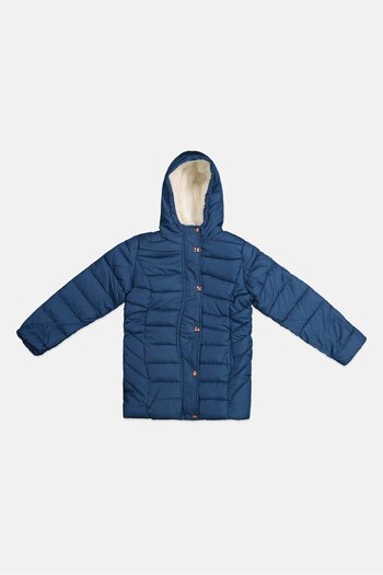 Kensie Girl Kids Girl Mid Length Quilted Jacket, Denim Blue