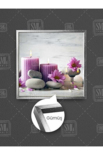 SML TABLO Lumânări liliac Pietre zen Flori violet Decor pentru salon de masaj spa Pictură pătrată pe pânză înrămată