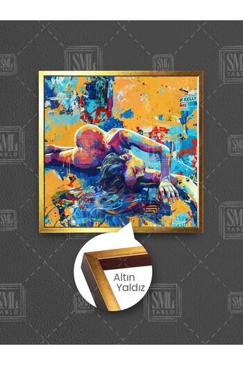 SML TABLO Femeie în întindere pe podea, pictură pe pânză pătrată înrămată, cu artă modernă abstractă colorată