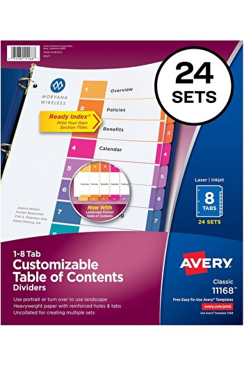 STOREMAX Polysight 8 Tab Dividers, 3-Ring Binder Contents Customizable Chart, Multi-Color