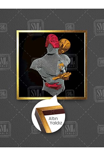 SML TABLO Yellow and Red Metal Embracing Couple Romantic Lover Framed Square Canvas Painting