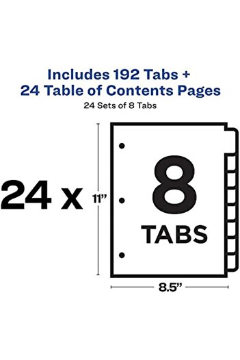 STOREMAX Polysight 8 Tab Dividers, 3-Ring Binder Contents Customizable Chart, Multi-Color