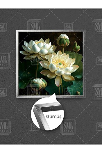 SML TABLO Pictură pătrată pe pânză cu flori de lotus alb pe lac