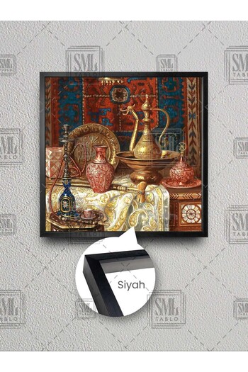 SML TABLO Copper Jug Ottoman Decor Hookah and Coffee Antique Carpet Framed Square Canvas Painting