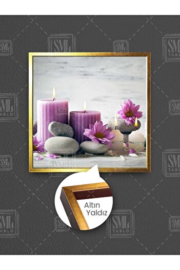SML TABLO Lumânări liliac Pietre zen Flori violet Decor pentru salon de masaj spa Pictură pătrată pe pânză înrămată