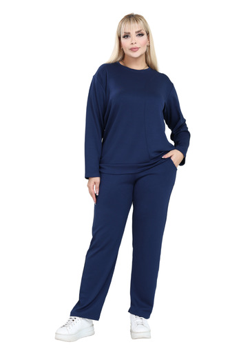 MELSAY Women's Plus Size Navy Blue Modal Tracksuit Set