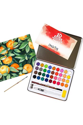 STOREMAX Set de artă cutie ynsShoping, 36 de culori vibrante și 10 foi de hârtie, pensulă, burete, creion, pensulă din plastic,