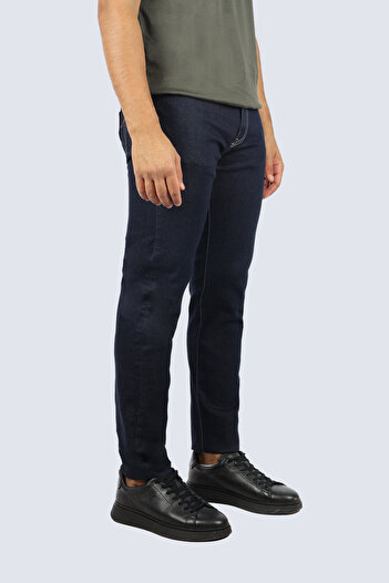 PAUL&SHARK Men's Regular Fit Vintage Patterned Cotton Denim Navy Blue Trousers 15314100-J03