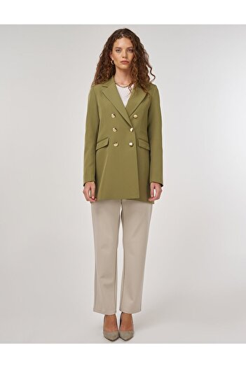 Kayra Button Detailed Blazer Jacket Khaki