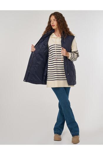 Kayra Stand Collar Puffer Vest Navy Blue
