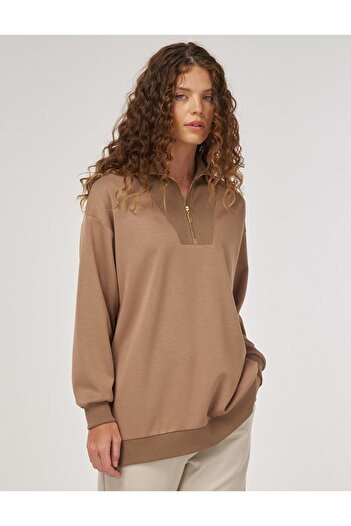 Kayra Off-Shoulder Viscose Sweatshirt Beige