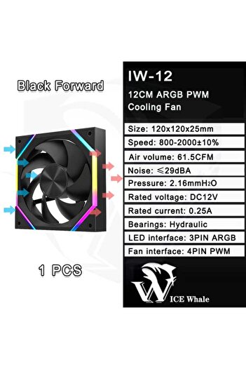 Choice1 A-RGB Other Forward 1PCS B ICE Whale IW-12 Computer PC Case Fan 120mm ARGB 4Pin PWM Cooling Fan Moth