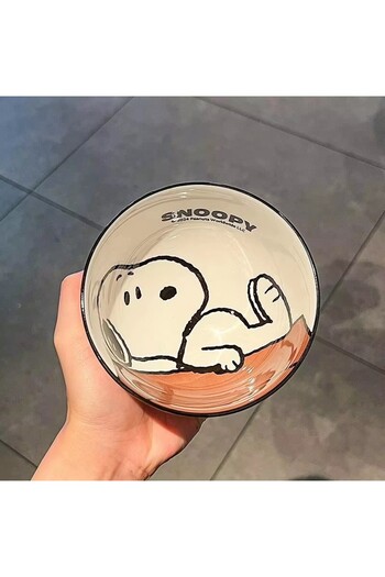 Choice1 Style B Kawaii Snoopy Cute Cartoon Relief Couple Breakfast Bowl Ceramic Bowl Tableware Underglaze Co