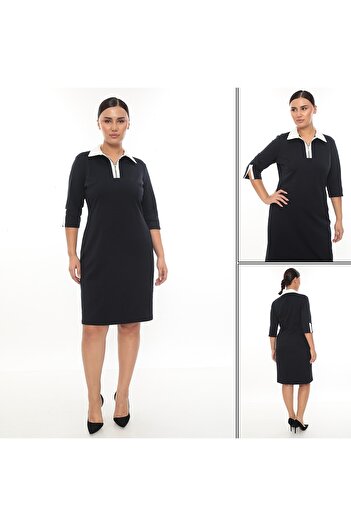 etselements White Collar and Sleeve Detailed Zippered Sports Dress 154