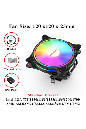 Choice4 Fixed Color Transparent V12-4PIN-Black 4 Heatpipes CPU Cooler 120MM PWM 4PIN ARGB CPU Fan for LGA I