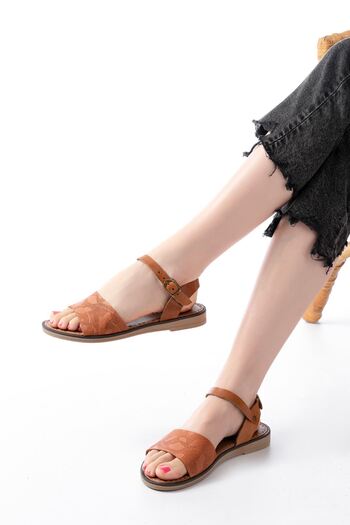 Budi 205-012 Tan Orthopedic Genuine Leather Women's Sandals