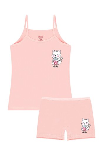 Öts Girl's Tank Top Boxer Lycra Salmon Cat (96% Cotton - 4% Elastane)
