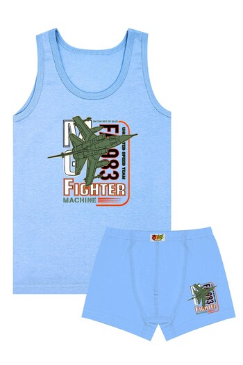 Öts Boy's Tank Top Boxer Lycra Blue Fighter (96% Cotton - 4% Elastane)