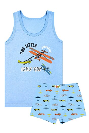 Öts Boy's Tank Top Boxer Lycra Blue Airplane (96% Cotton - 4% Elastane)