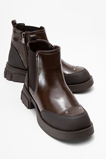 LuviShoes Γυναικείες μπότες ALBİA καφέ-καφέ λουστρίνι