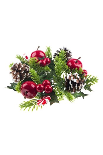 SHOPIENS Christmas Decorative Ring, Candle Holder, Apple, Cones, and Candy Cane Model, Green, Plastic, 25 cm