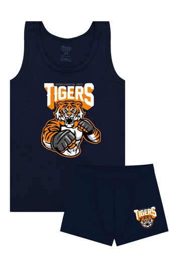 Öts Boy's Tank Top Boxer Lycra Navy Blue Tigers (96% Cotton - 4% Elastane)