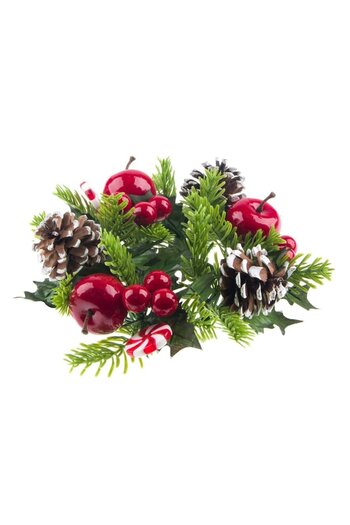 SHOPIENS Christmas Decorative Ring, Candle Holder, Apple, Cones, and Candy Cane Model, Green, Plastic, 25 cm