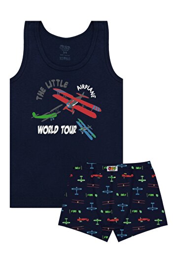 Öts Boy's Tank Top Boxer Lycra Navy Blue Airplane (96% Cotton - 4% Elastane)