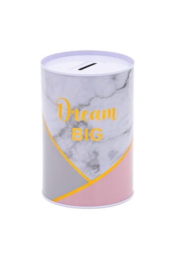 SHOPIENS Metallic Piggy Bank, Pink Marble Design with Golden Details, 10x15cm