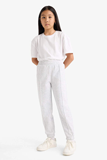 DeFacto X9036 Gray Girls' Basic Plain School Jogger Sweatpants with Elastic Waist
