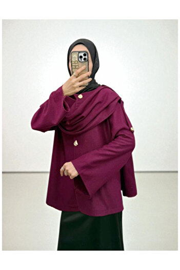 Modamorfo Winter Felt Jacket with Shawl Detail - Plum