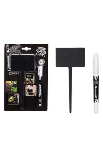 SHOPIENS Black Board Stick with Chalk Marker 18 x 8 cm - 4 pcs