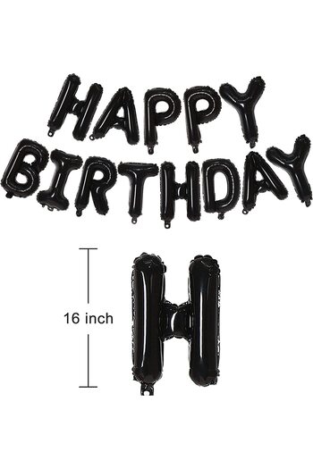 MARKQ Black Happy Birthday Balloon Banner 16 Inch – Foil Letter Sign for Party Decorations