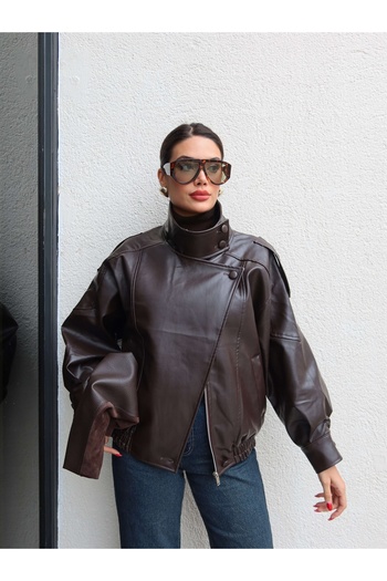 ESRAHELVACI Stand Collar Bomber Leather Jacket