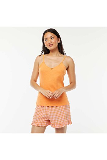 KIABI Pointelle knit vest top ORANGE