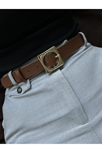 LİA KEMER Kare Accessory Gold Buckle Women's Belt, Daily Belt, Jacket Belt, Pants Belt
