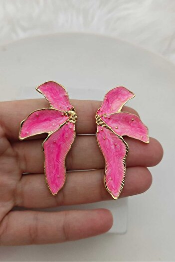 KYOLA DESİGN Pink Mother of Pearl Palm Gold Women's Earrings (5.2 cm)