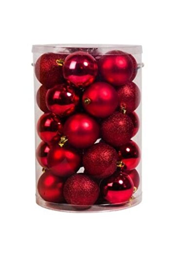 Jumbo Set of Red Matt Shiny Glitter Christmas Baubles Ø7cm - 30pcs